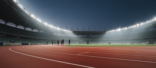 Athletes on a running track at night