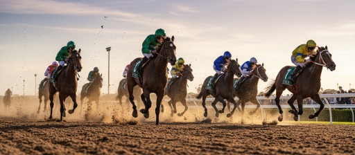 Jockeys racing on horseback
